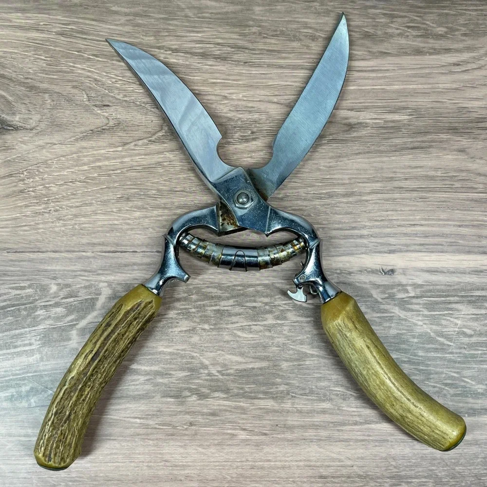 Vintage Boker U.S.A.‎ Stainless Carving Set: Knife, Fork & Chrome Poultry Shears